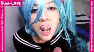Hatsune Miku uncensored cosplay POV handjob & cum swallow (Short version) 初音ミクボーカロイド無修正JKアニメコスプレ手コキ
