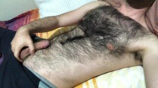 Very hairy man soft dick massage and hairy chest touch big bulge